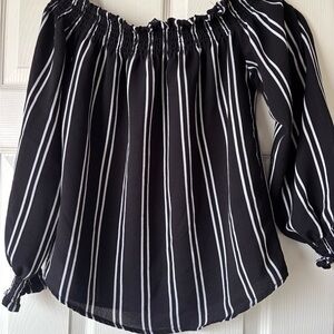 Black and White Striped Off-Shoulder Top